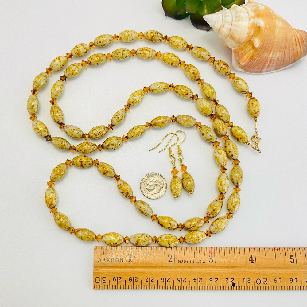 Vintage Glass & Crystal Bead Necklace and Earrings in Lion's Mane Colors - Picture 7 of 14